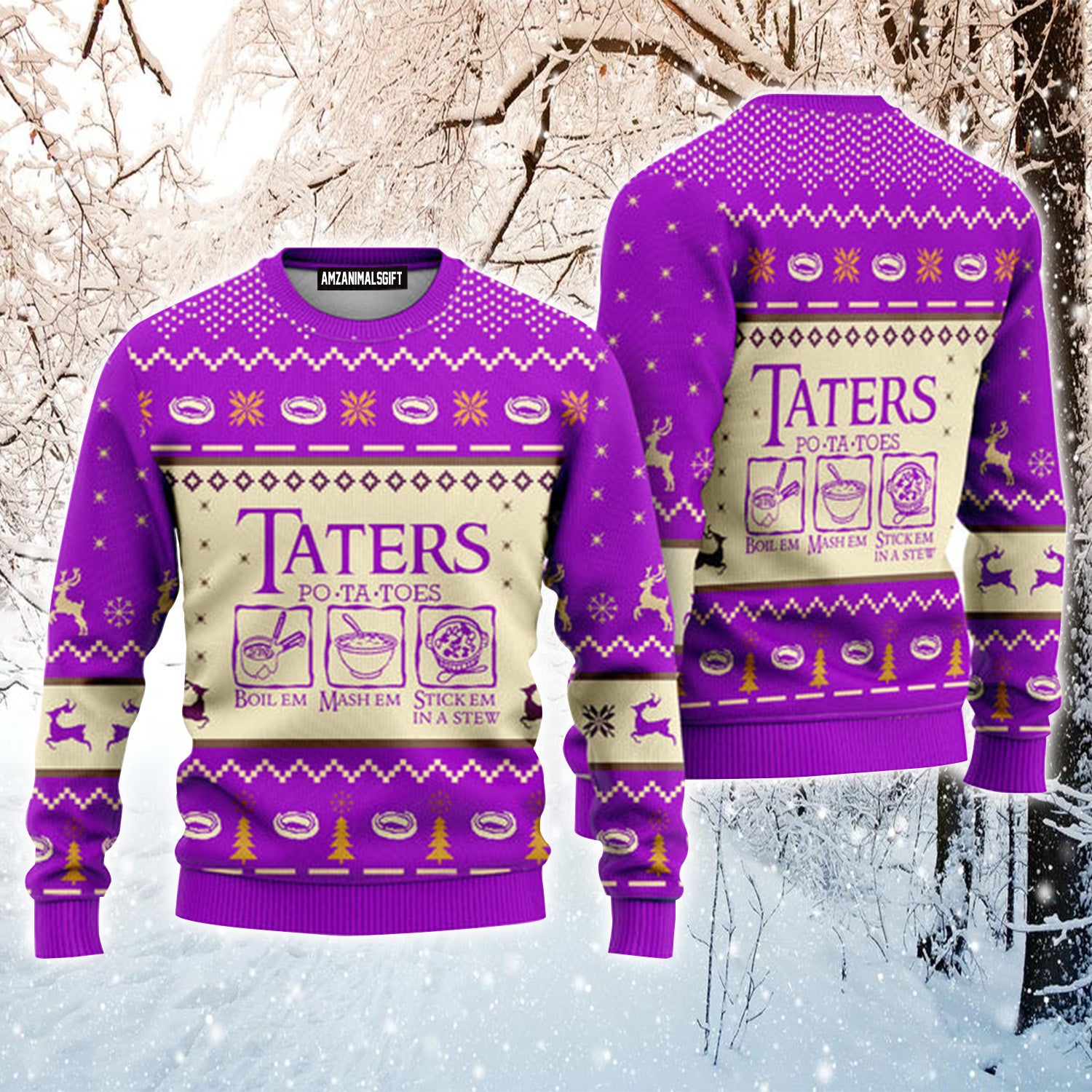 LOTR Potatoes Taters Purple Urly Christmas Sweater, Christmas Sweater For Men & Women - Perfect Gift For Christmas, Family, Friends
