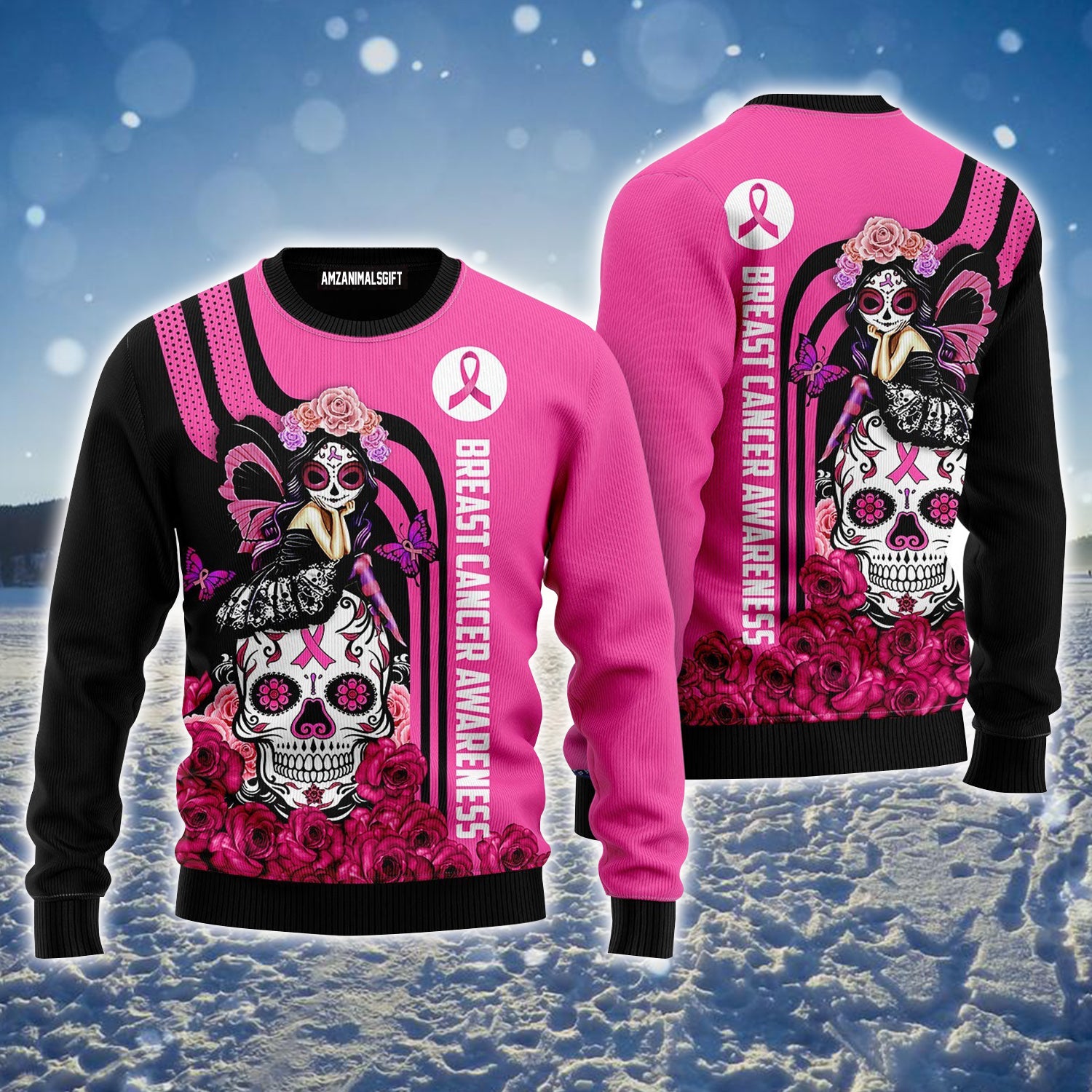 Breast Cancer Awareness Ugly Sweater, Skull Ugly Sweater, Butterfly Girl Ugly Sweater For Men & Women - Perfect Gift For Christmas, Family, Friends