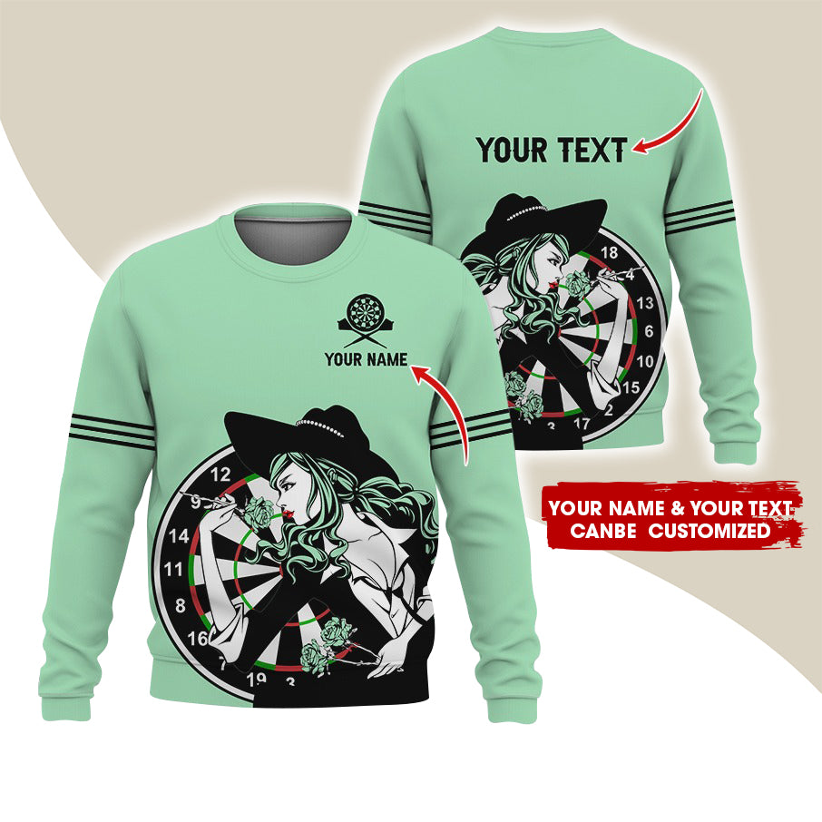 Customized Name & Text Darts Sweatshirt, Personalized Name Sexy Girl Plays Darts Sweatshirt For Men & Women - Gift For Darts Lovers, Darts Players