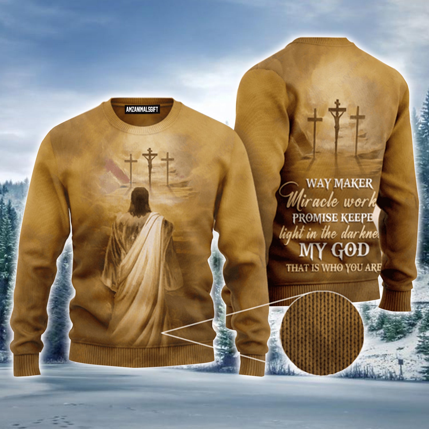 Cross Jesus Way Maker Miracle Worker Urly Sweater, Christmas Sweater For Men & Women - Perfect Gift For New Year, Winter, Christmas