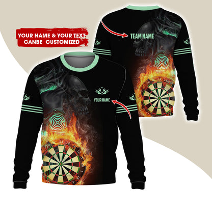 Customized Name Darts Sweatshirt, Personalized Skull Dartboard Flame Sweatshirt For Men & Women - Gift For Darts Lovers, Darts Players