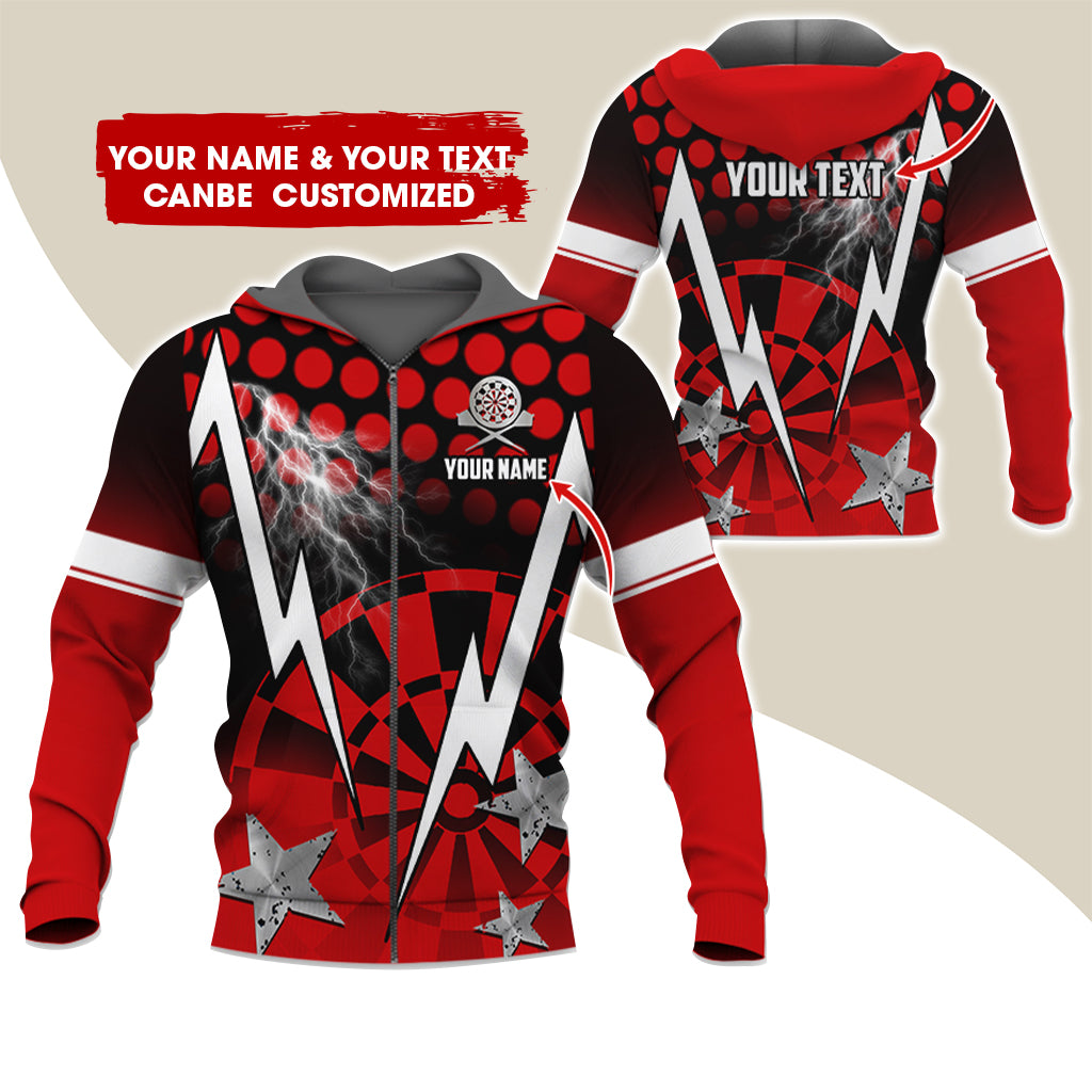 Customized Name & Text Thunder Lightning Darts Premium Zip Hoodie, Custom Star Darts Zip Hoodie For Men & Women - Gift For Darts Lovers, Darts Players