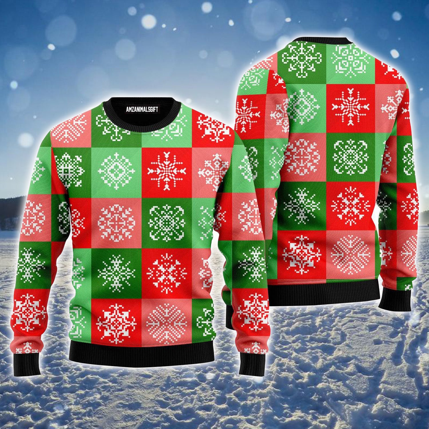 Snow Patchwork Funny Holiday Pattern Ugly Sweater For Men & Women, Perfect Outfit For Christmas New Year Autumn Winter