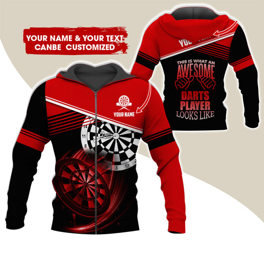 Customized Name & Text Darts Premium Zip Hoodie, Personalized Awesome Darts Player Zip Hoodie For Men & Women - Gift For Darts Lovers, Darts Players