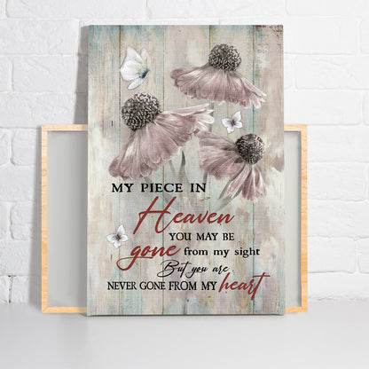 Memorial Premium Wrapped Portrait Canvas - Light Pink Flower Painting, Crystal Butterfly, You Are Never Gone From My Heart - Gift For Members Family