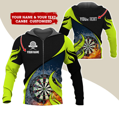 Custom Name Darts Premium Zip Hoodie, Customized Honeycomb Pattern Dartboard Flame Zip Hoodie For Men & Women - Gift For Darts Lovers, Darts Players