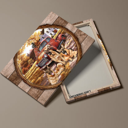 German Shepherd Premium Wrapped Landscape Canvas - German Shepherd, Ladybug Car, Autumn Park - Perfect Gift For German Shepherd Lovers