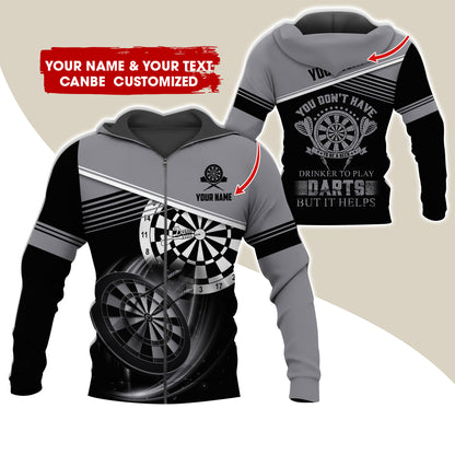 Customized Name & Text Darts Premium Zip Hoodie, Personalized You Don't Have Darts Zip Hoodie For Men & Women - Gift For Darts Lovers, Darts Players
