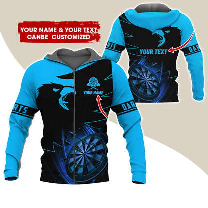 Customized Name & Text Eagle Darts Premium Zip Hoodie, Personalized Dartboard Zip Hoodie For Men & Women - Gift For Darts Lovers, Darts Players