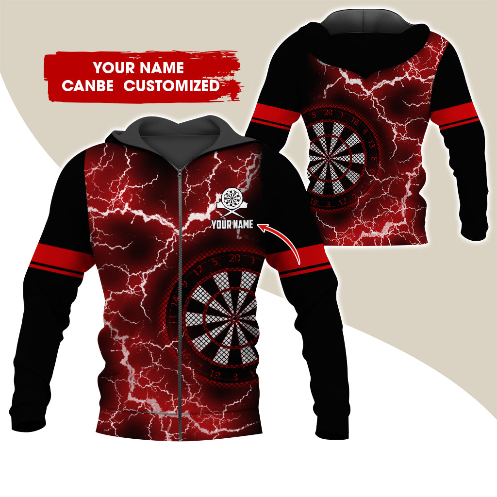 Customized Name Darts Premium Zip Hoodie, Personalized Name Thunder Lightning Zip Hoodie For Men & Women - Gift For Darts Lovers, Darts Players