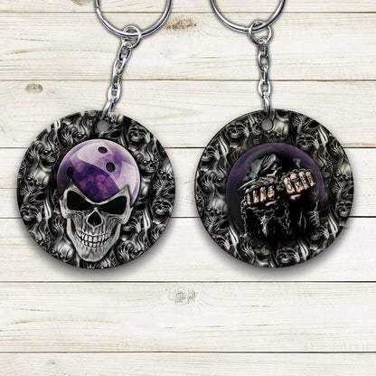 Purple Skull Bowling Ball Acrylic Keychain For Bowling Players - Christmas Gift For Bowling Lovers, Bowling Team, Family, Friends