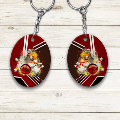 Red Bowling Ball On Fire Crashing Pins Acrylic Keychain For Bowling Players - Christmas Gift For Bowling Lovers, Bowling Team, Family, Friends