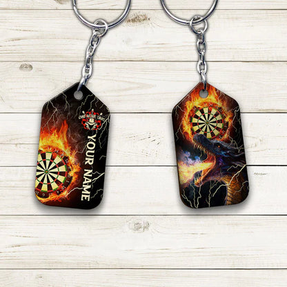 Thunder Flame Bullseye Dartboard Personalized Name Dragon And Darts Acrylic Keychain - Christmas Gift For Darts Lovers, Darts Team Players