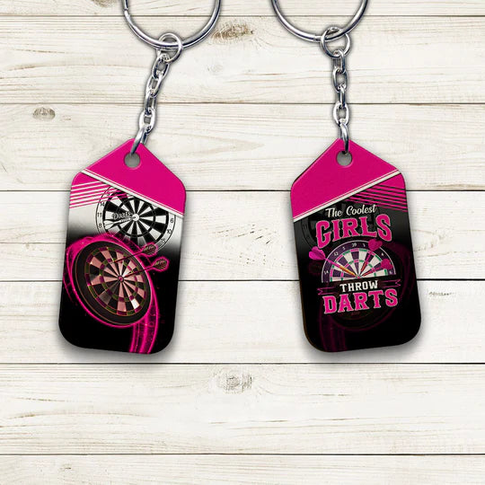 The Coolest Girls Throw Darts Pink Acrylic Keychain For Darts Players - Christmas Gift For Darts Lovers, Darts Team, Family, Friends