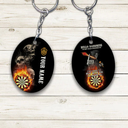 Grim Reaper Hello Darkness Customized Name Dartboard Acrylic Keychain - Christmas Gift For Darts Lovers, Darts Players