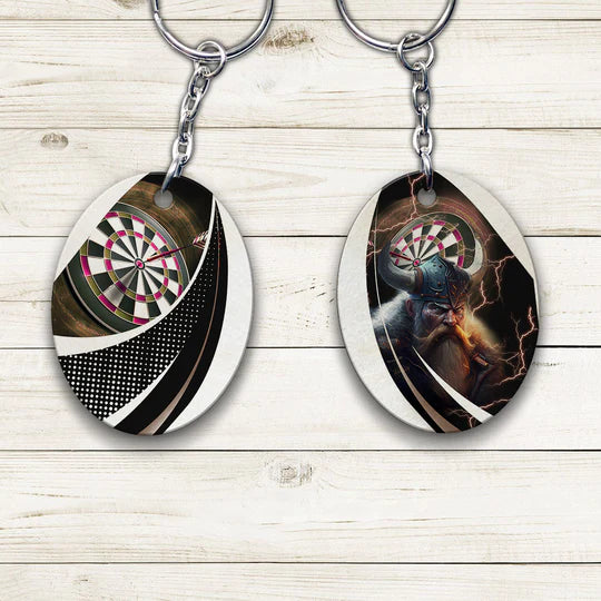 Bullseye Dartboard Brown Viking And Darts Acrylic Keychain - Christmas Gift For Darts Lovers, Darts Players, Family, Friends