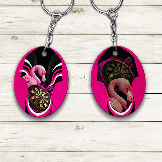 Pink Bullseye Dartboard Flamingo And Darts Acrylic Keychain - Christmas Gift For Darts Lovers, Darts Players, Family, Friends