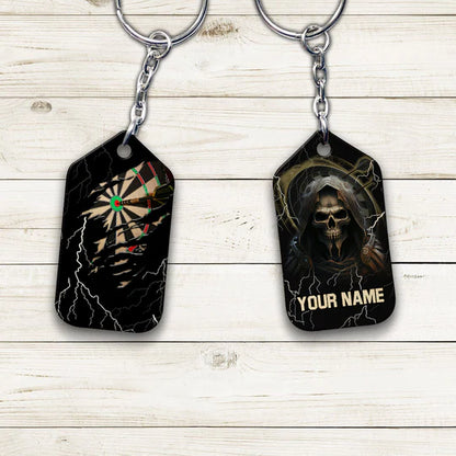 Bullseye Dartboard Thunder Customized Name Grim Reaper And Darts Acrylic Keychain - Christmas Gift For Darts Lovers, Darts Players
