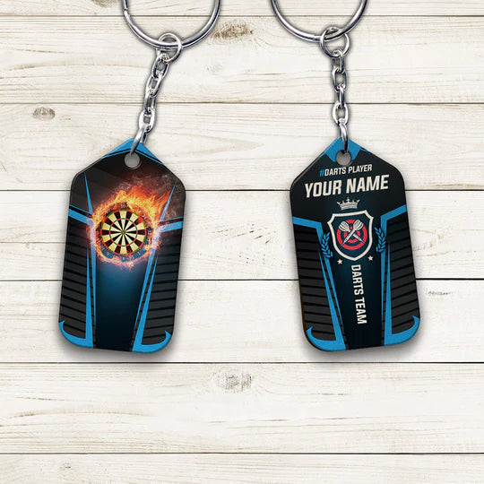 Darts Board In Flames Personalized Name Darts Acrylic Keychain - Christmas Gift For Darts Lovers, Darts Team Players, Family, Friends