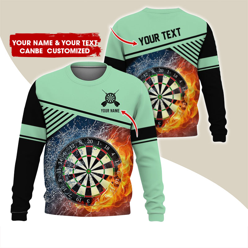 Customized Name & Text Darts Sweatshirt, Personalized Ice & Flame Dartboard For Men & Women - Gift For Darts Lovers, Darts Players