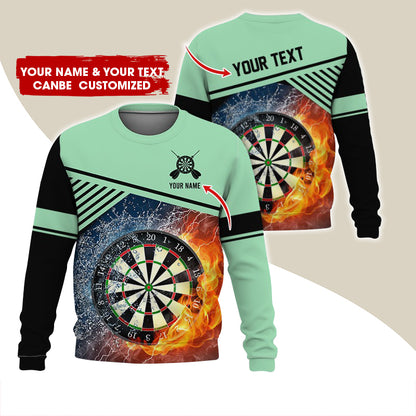 Customized Name & Text Darts Sweatshirt, Personalized Ice & Flame Dartboard For Men & Women - Gift For Darts Lovers, Darts Players