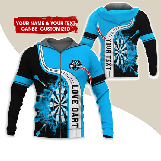 Custom Name & Text Darts Premium Zip Hoodie, Personalized Name Love Dart Zip Hoodie For Men & Women - Gift For Darts Lovers, Darts Players