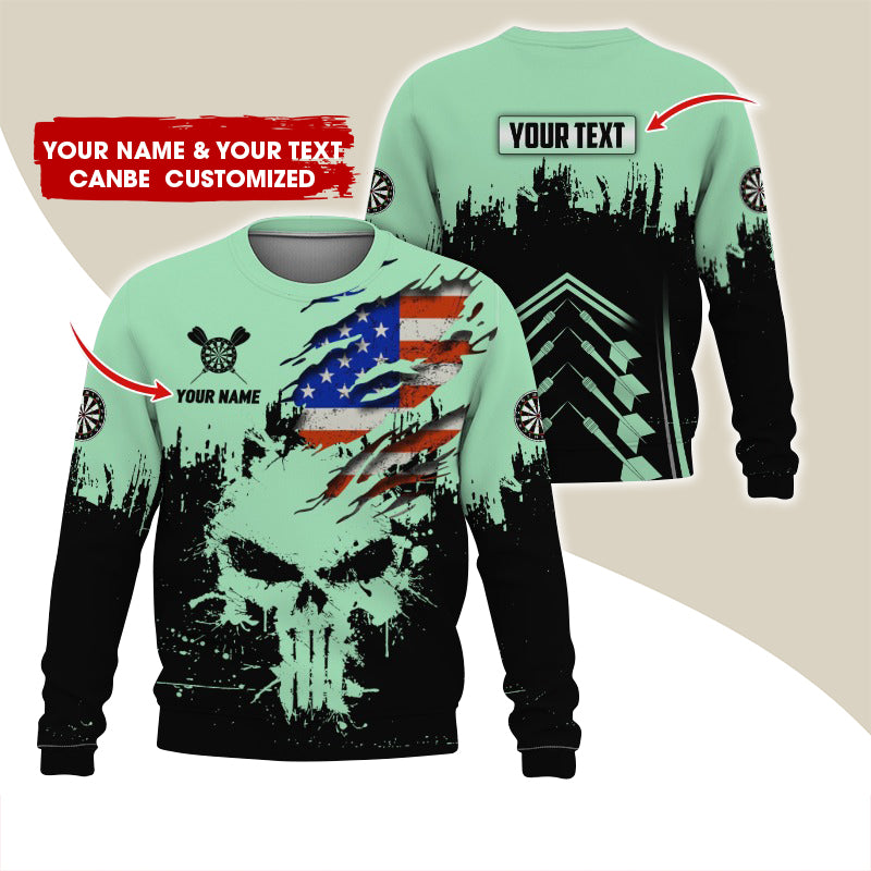 Customized Name & Text Darts Sweatshirt, Personalized Darts American Flag Sweatshirt For Men & Women - Gift For Darts Lovers, Darts Players