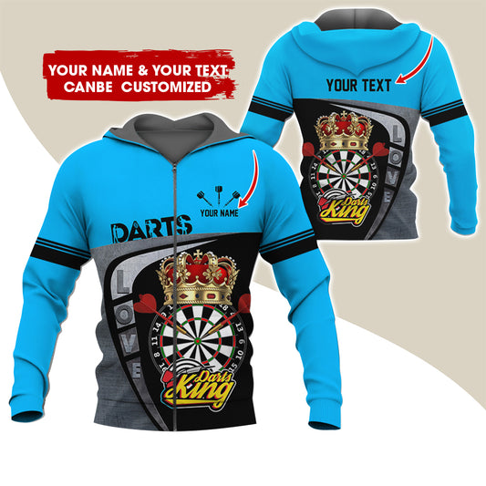 Customized Name Darts King Premium Zip Hoodie, Personalized Darts Love Zip Hoodie For Men & Women - Gift For Darts Lovers, Darts Players