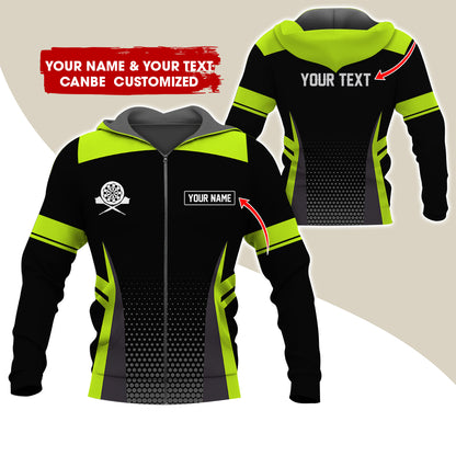 Custom Name & Text Darts Premium Zip Hoodie, Personalized Name Darts Uniforms Zip Hoodie For Men & Women - Gift For Darts Lovers, Darts Players