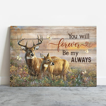 Family Premium Wrapped Landscape Canvas - Amazing Deer, Pretty Flower Field, You Will Forever Be My Always - Perfect Gift For Members Family