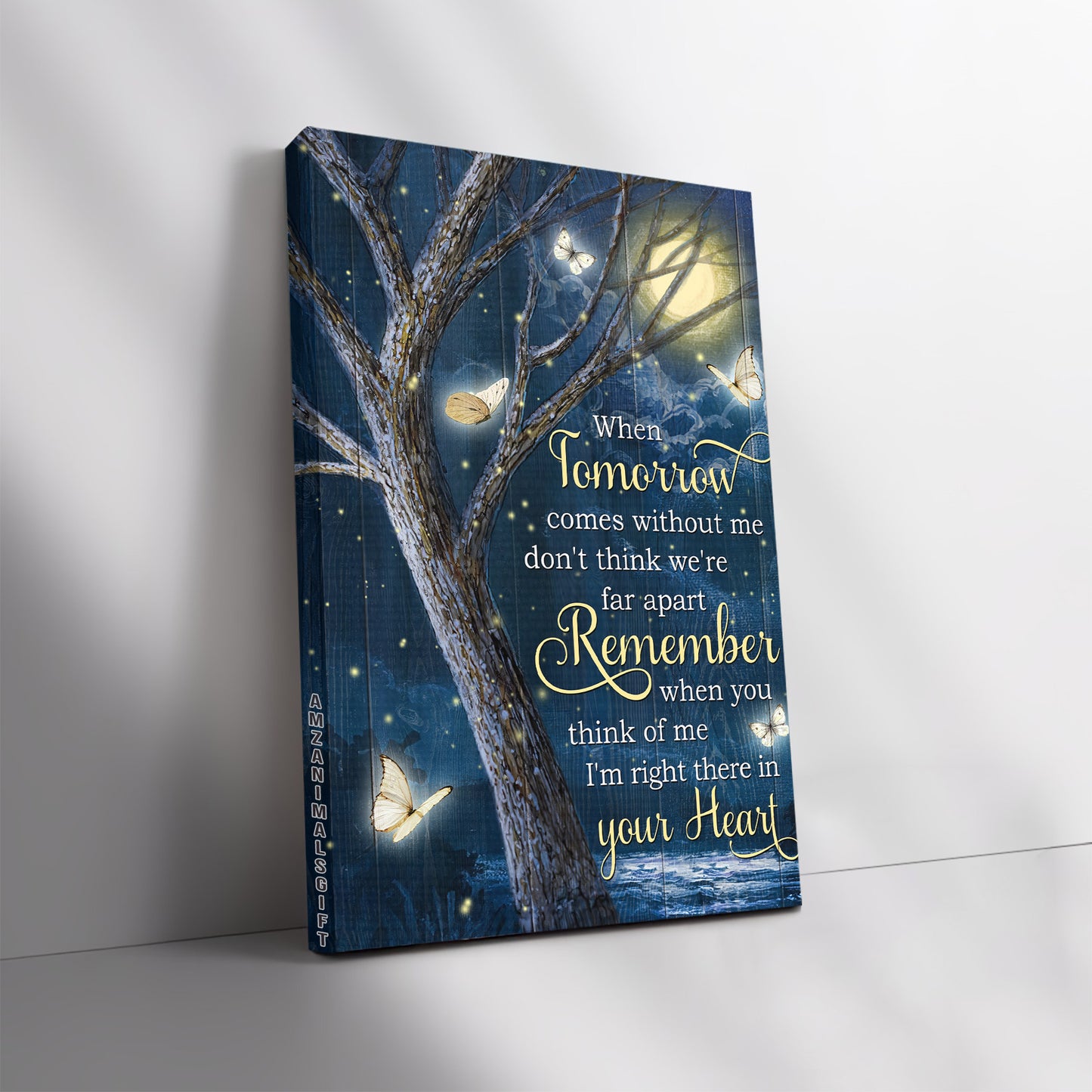 Memorial Premium Wrapped Portrait Canvas - Amazing Night, White Butterfly, Full Moon, When Tomorrow Comes - Heaven Gift For Members Family