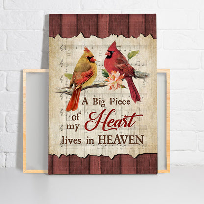Memorial Premium Wrapped Portrait Canvas - Bird Couple, Male And Female Cardinals, A Piece Of My Heart In Heaven - Heaven Gift For Members Family
