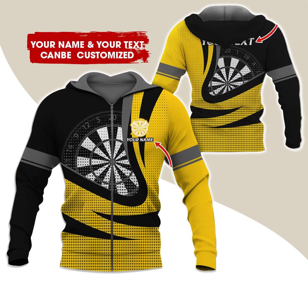 Custom Name & Text Darts Premium Zip Hoodie, Customized Name Polka Dots Darts Zip Hoodie For Men & Women - Gift For Darts Lovers, Darts Players