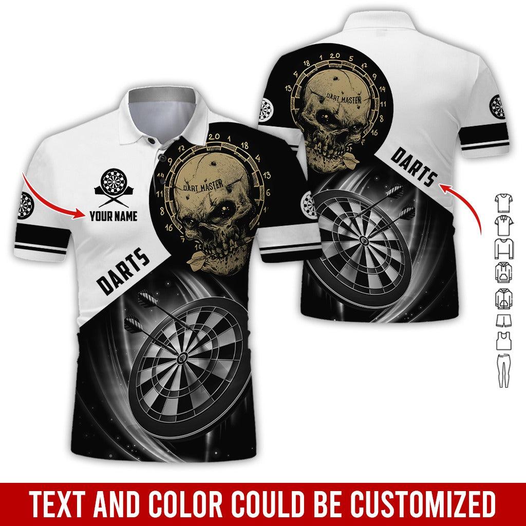 Customized Name & Text Darts Polo Shirt, Skull Darts Master Personalized Darts Polo Shirt For Men - Perfect Gift For Darts Lovers, Darts Players