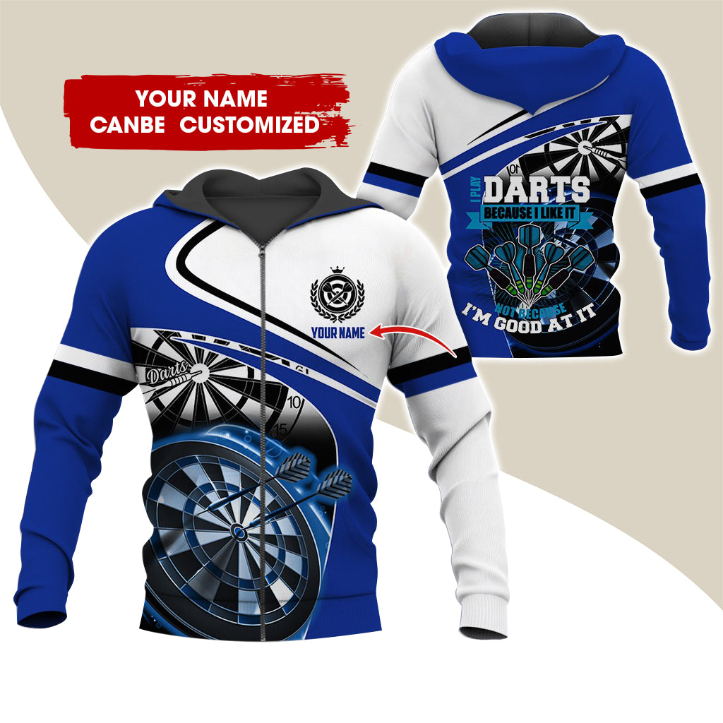 Custom Name Darts Premium Zip Hoodie, Personalized I Play Darts Because I Like It Zip Hoodie For Men & Women - Gift For Darts Lovers, Darts Players