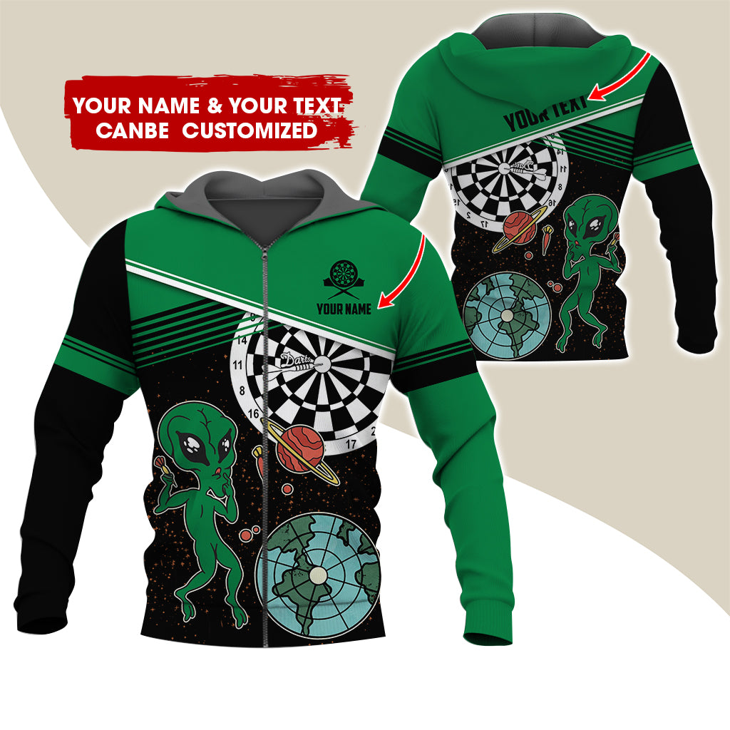 Customized Name Alien Darts Premium Zip Hoodie, Personalized Name & Text Darts Zip Hoodie For Men & Women - Gift For Darts Lovers, Darts Players