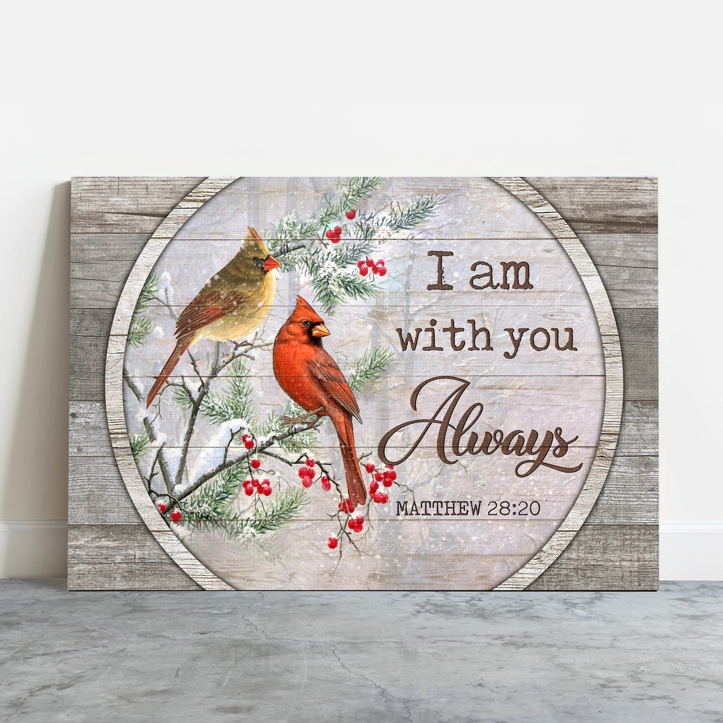 Memorial Premium Wrapped Landscape Canvas - Red Cardinal, Winter Painting, I Am Always With You - Heaven Gift For Members Family