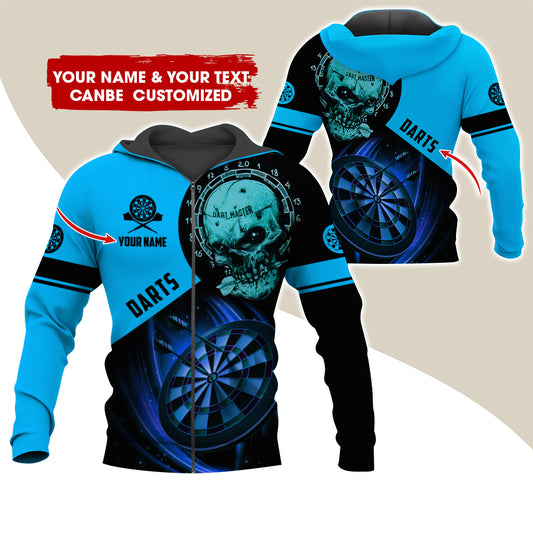 Customized Name Skull Darts Premium Zip Hoodie , Personalized Name Darts Master Zip Hoodie For Men & Women - Gift For Darts Lovers, Darts Players