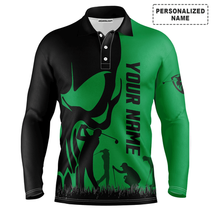 Custom Golf Long Sleeve Men Polo Shirt jerseys- Custom Name Skull Multicolor Apparel Men Polo Shirt - Perfect Polo Shirt For Men, Golfers
