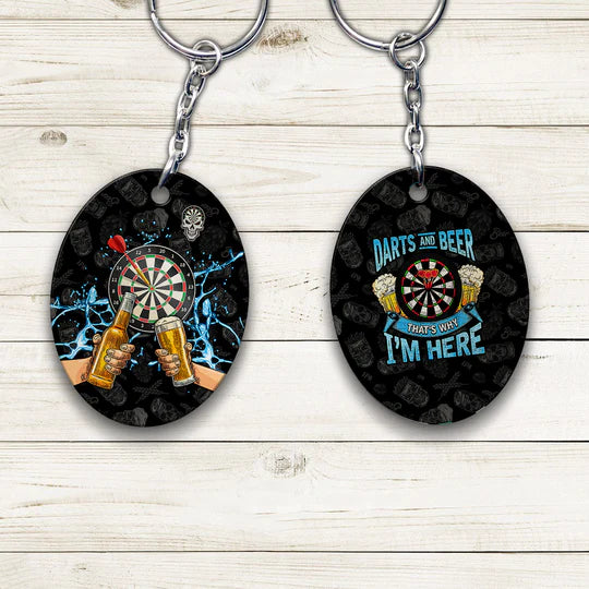 Darts And Beer That's Why I'm Here Blue For Darts Players Acrylic Keychain - Christmas Gift For Darts Lovers, Family, Friends