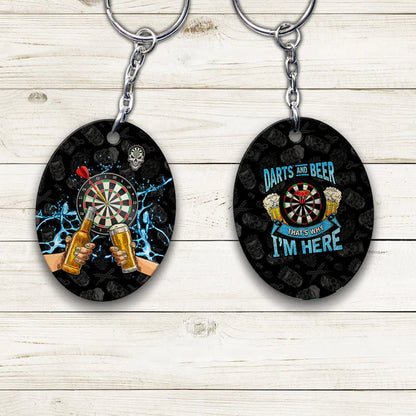 Darts And Beer That's Why I'm Here Blue For Darts Players Acrylic Keychain - Christmas Gift For Darts Lovers, Family, Friends