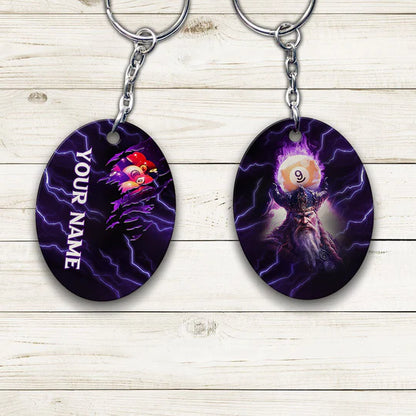 Personalized Name Billiard Pool 9 Ball Thunder Viking Acrylic Keychain - Christmas Gift For Billiard Lovers, Billiard Team Players