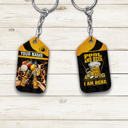 Custom Name Billiard 9 Ball Billiard And Beer That's Why I'm Here Acrylic Keychain - Christmas Gift For Billiard Lovers, Billiard Team Players