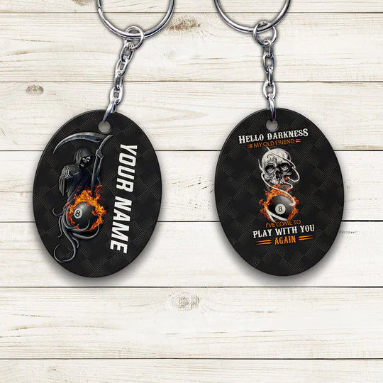 Grim Reaper Billiard Pool 8 Ball Hello Darkness Customized Name Acrylic Keychain - Christmas Gift For Billiard Lovers, Billiard Players