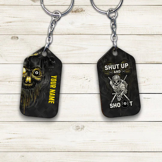Personalized Name Skull Pool Shut Up And Shoot Billiard Acrylic Keychain - Christmas Gift For Billiard Lovers, Billiard Team Players