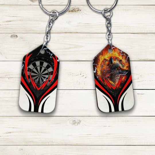 Flame Bullseye Dartboard Wolf And Darts Acrylic Keychain - Christmas Gift For Darts Lovers, Darts Team, Family, Friends