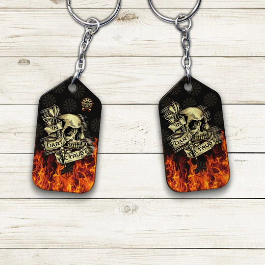 Skull In Fire In Dart We Trust Darts Acrylic Keychain For Darts Players - Christmas Gift For Darts Lovers, Darts Team, Family, Friends