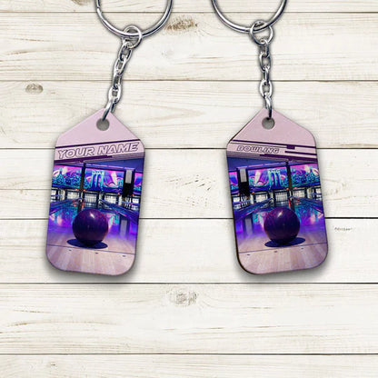 Custom Name Purple Bowling Ball Acrylic Keychain For Bowling Players - Christmas Gift For Bowling Lovers, Bowling Team, Family, Friends