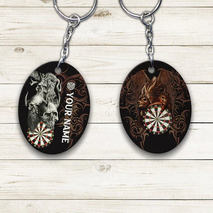 Skull Dartboard Personalized Name 3D Dragon And Darts Acrylic Keychain - Christmas Gift For Darts Lovers, Darts Team Players