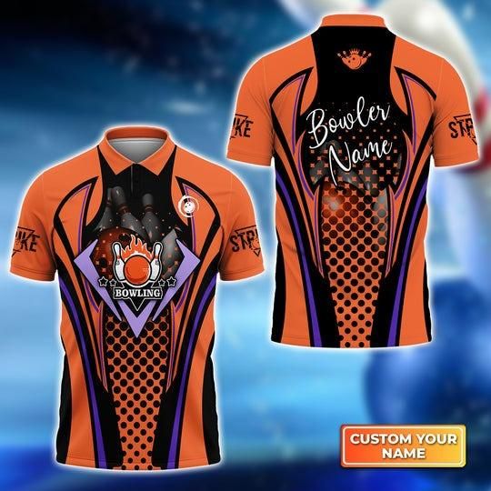 Customized Bowling Polo Shirt, Orange Pattern Personalized Bowling Polo Shirt For Men And Women - Gift For Bowlers, Bowling Lovers, Bowling Team